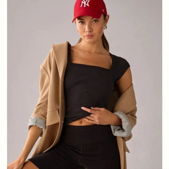 Anthropologie Tops - NWOT Pilcro Anthropologie Square Neck Black Cotton Cap Sleeve Top Shirt M Petite